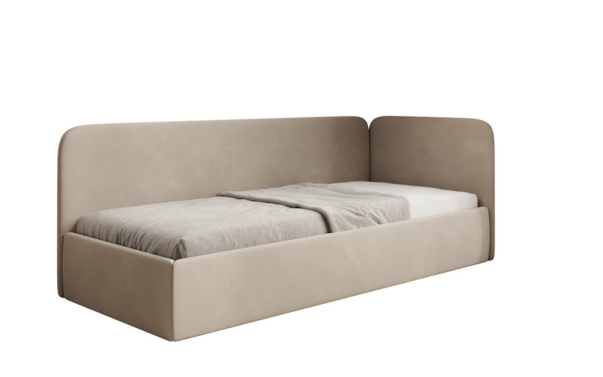 Luxusbetten24 Cleo Designer Polsterbett mit Stauraum, Samt, Links/Rechts