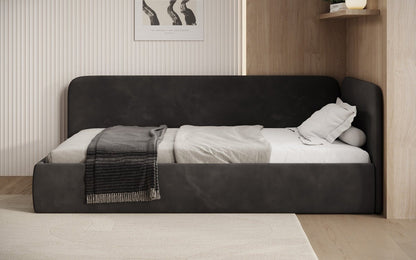 Luxusbetten24 Cleo Designer Polsterbett mit Stauraum, Samt, Links/Rechts
