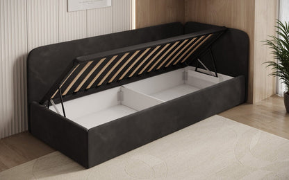 Luxusbetten24 Cleo Designer Polsterbett mit Stauraum, Samt, Links/Rechts
