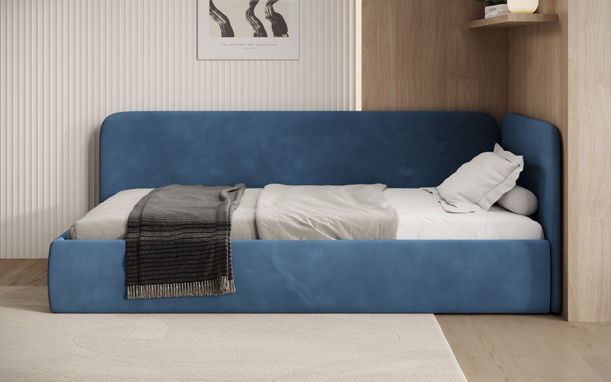 Luxusbetten24 Cleo Designer Polsterbett mit Stauraum, Samt, Links/Rechts