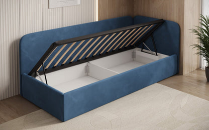 Luxusbetten24 Cleo Designer Polsterbett mit Stauraum, Samt, Links/Rechts