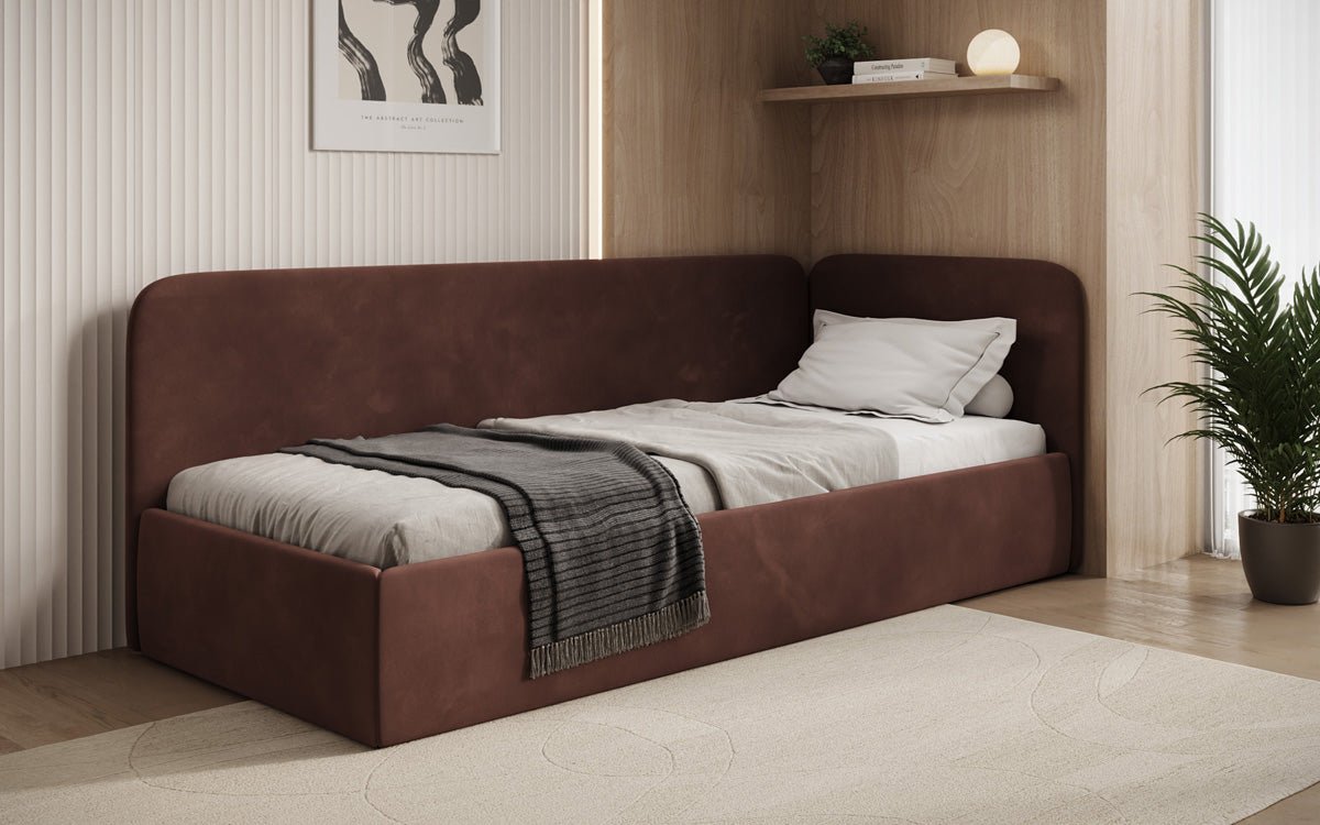 Luxusbetten24 Cleo Designer Polsterbett mit Stauraum, Samt, Links/Rechts