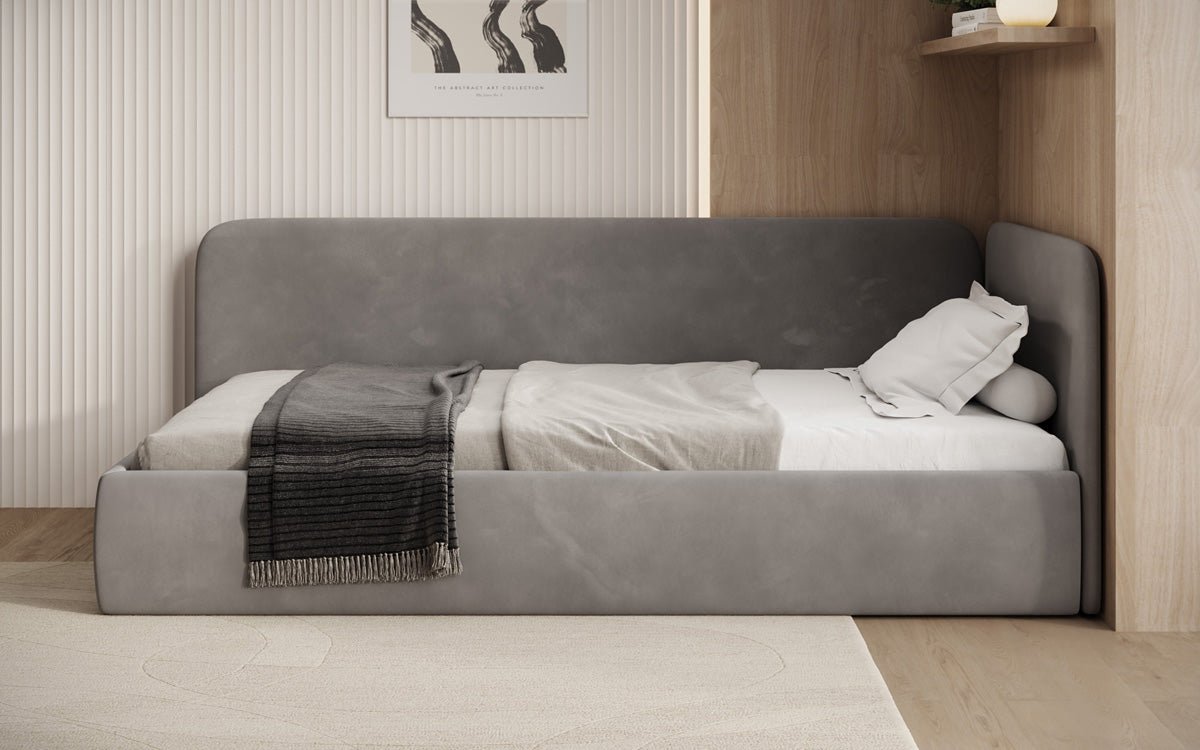 Luxusbetten24 Cleo Designer Polsterbett mit Stauraum, Samt, Links/Rechts