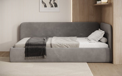 Luxusbetten24 Cleo Designer Polsterbett mit Stauraum, Samt, Links/Rechts
