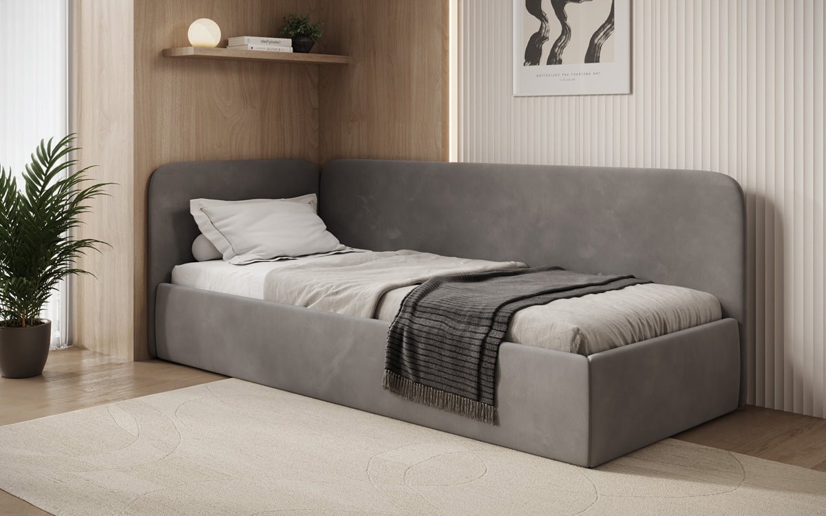 Luxusbetten24 Cleo Designer Polsterbett mit Stauraum, Samt, Links/Rechts