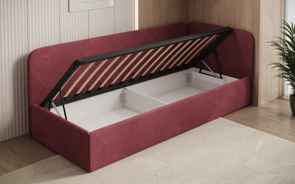 Luxusbetten24 Cleo Designer Polsterbett mit Stauraum, Samt, Links/Rechts