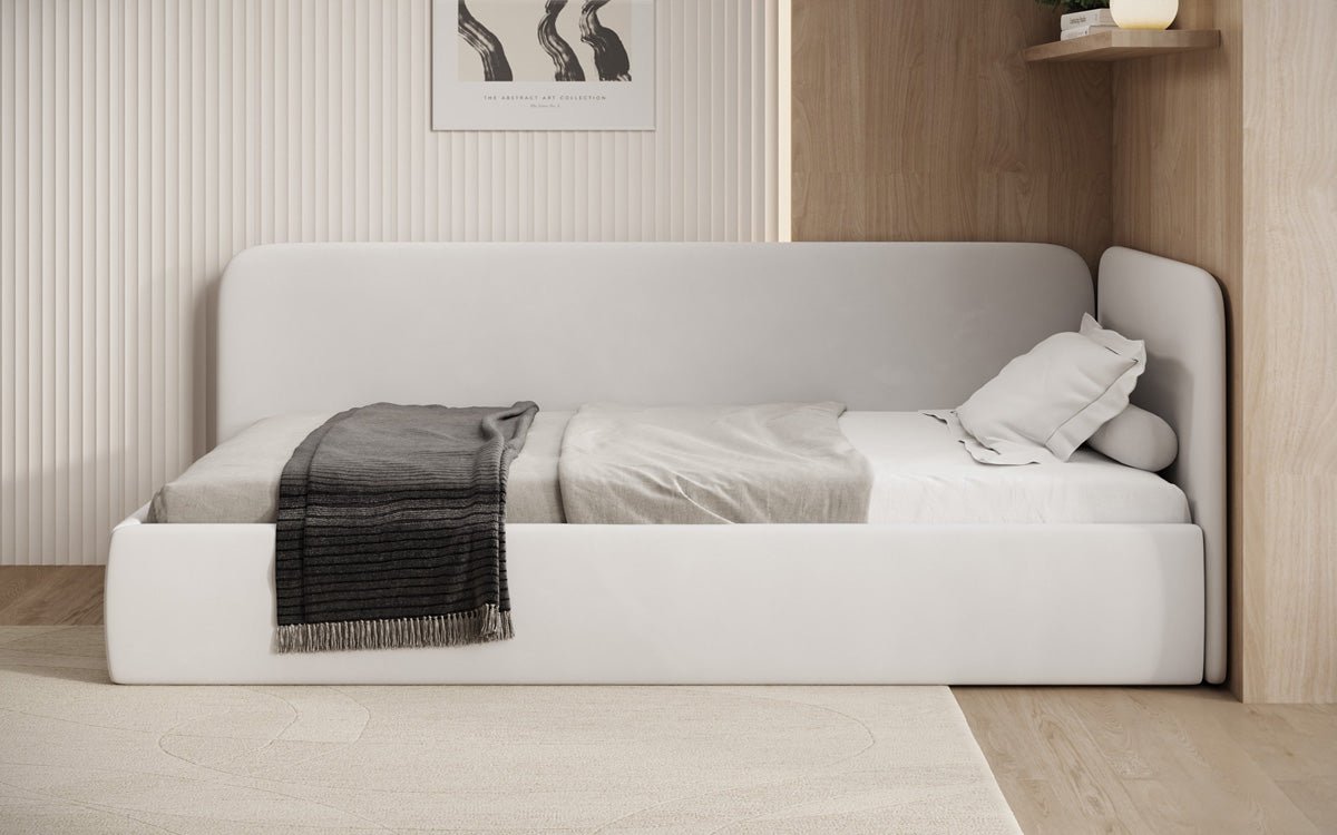 Luxusbetten24 Cleo Designer Polsterbett mit Stauraum, Samt, Links/Rechts