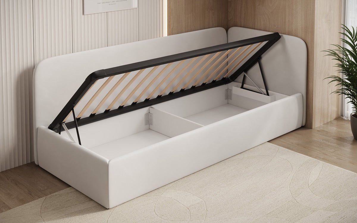 Luxusbetten24 Cleo Designer Polsterbett mit Stauraum, Samt, Links/Rechts