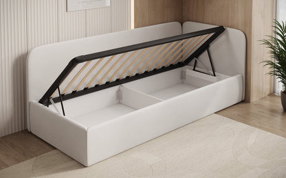 Luxusbetten24 Cleo Designer Polsterbett mit Stauraum, Samt, Links/Rechts