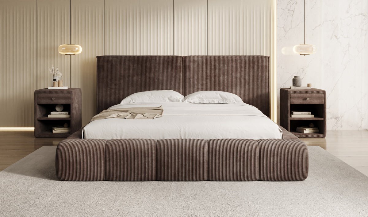 Designer Polsterbett Elise in Cord mit Stauraum