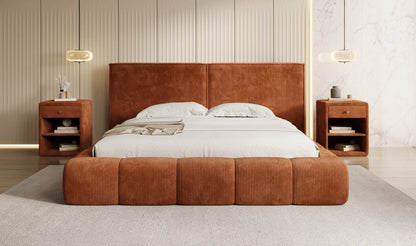 Designer Polsterbett Elise in Cord mit Stauraum