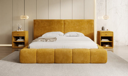 Designer Polsterbett Elise in Cord mit Stauraum
