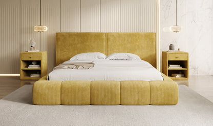 Designer Polsterbett Elise in Cord mit Stauraum
