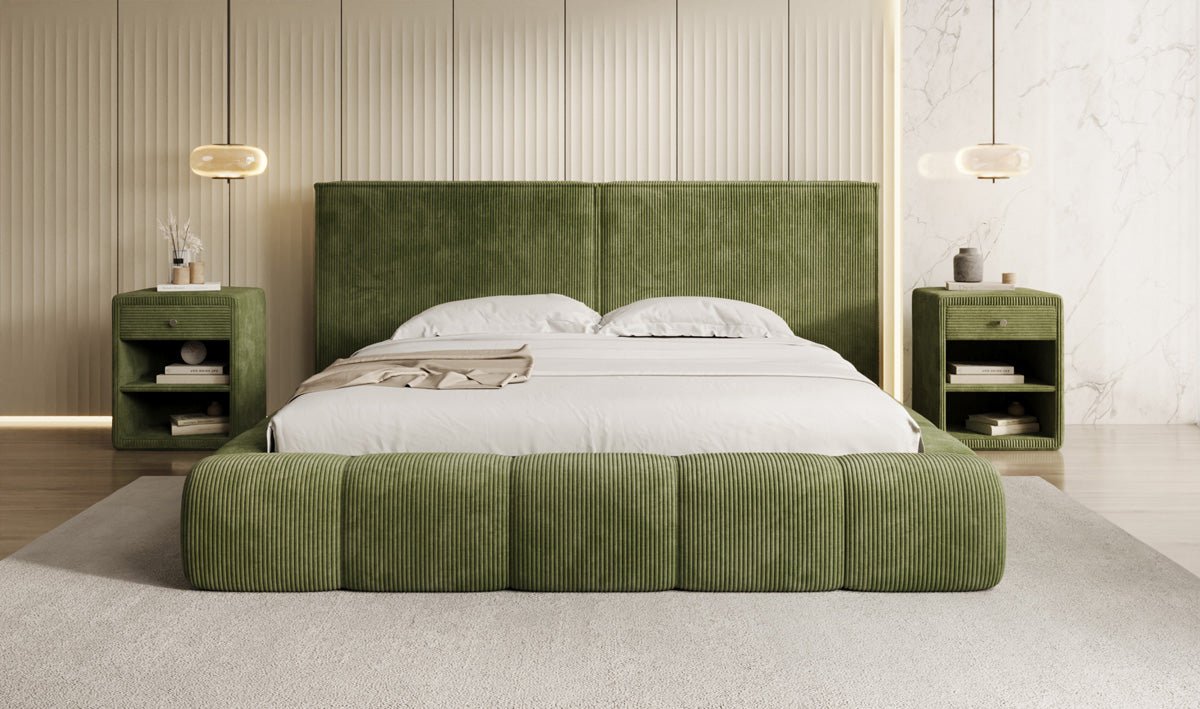 Designer Polsterbett Elise in Cord mit Stauraum