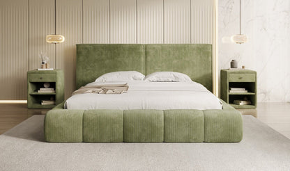 Designer Polsterbett Elise in Cord mit Stauraum