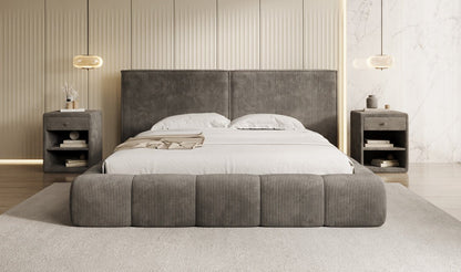 Designer Polsterbett Elise in Cord mit Stauraum
