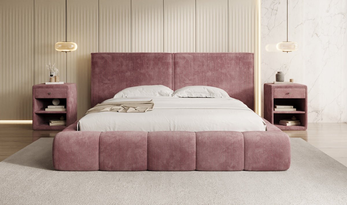 Designer Polsterbett Elise in Cord mit Stauraum