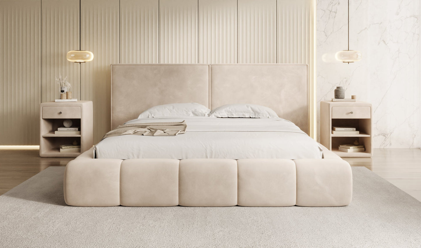 Luxusbetten24 Elise Designer Polsterbett Samt mit Stauraum für Schlafzimmer