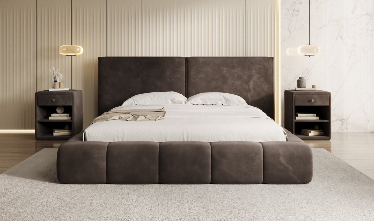 Luxusbetten24 Elise Designer Polsterbett Samt mit Stauraum für Schlafzimmer