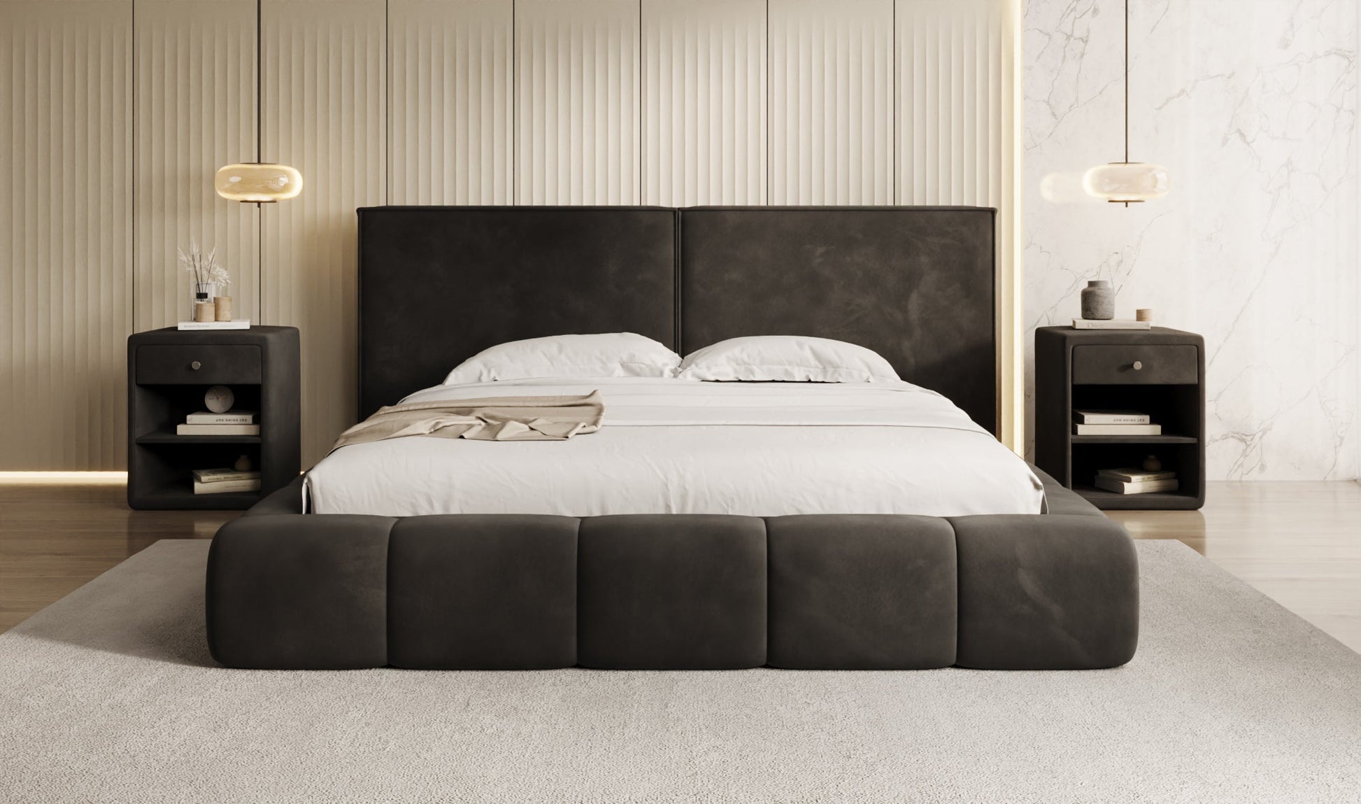 Luxusbetten24 Elise Designer Polsterbett Samt mit Stauraum für Schlafzimmer