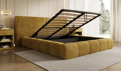 Designer Polsterbett Elise in Cord mit Stauraum