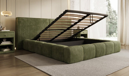 Designer Polsterbett Elise in Cord mit Stauraum