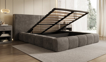 Designer Polsterbett Elise in Cord mit Stauraum