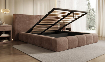 Designer Polsterbett Elise in Cord mit Stauraum
