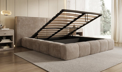 Designer Polsterbett Elise in Cord mit Stauraum