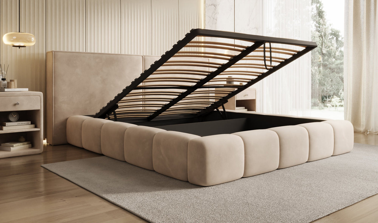 Luxusbetten24 Elise Designer Polsterbett Samt mit Stauraum für Schlafzimmer