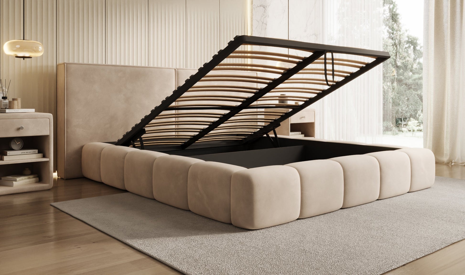 Luxusbetten24 Elise Designer Polsterbett Samt mit Stauraum für Schlafzimmer