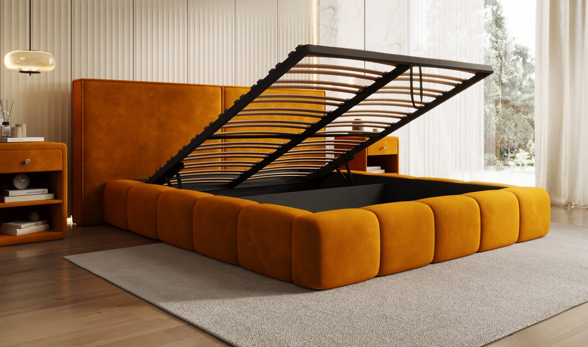 Luxusbetten24 Elise Designer Polsterbett Samt mit Stauraum für Schlafzimmer