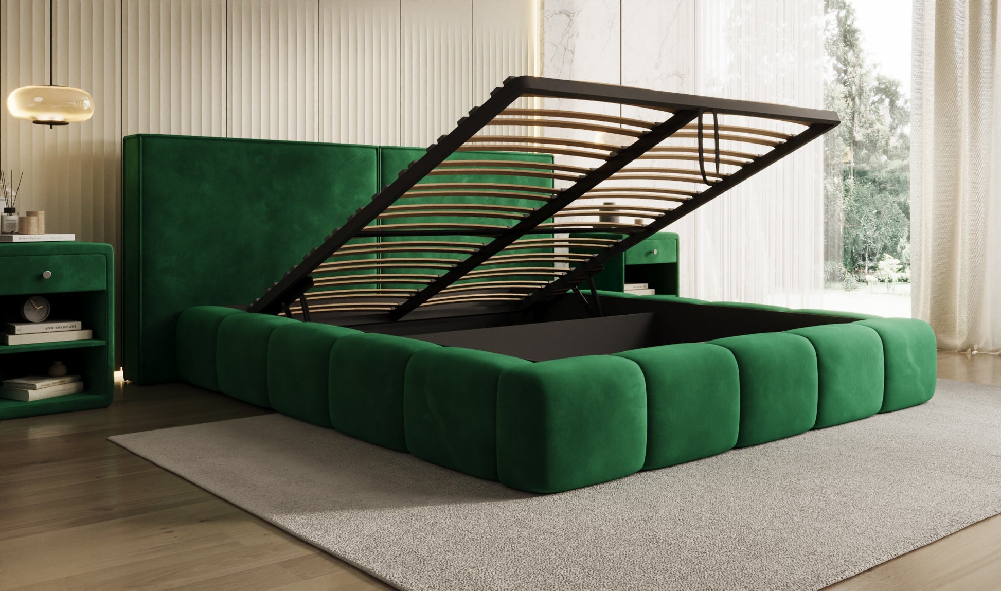 Luxusbetten24 Elise Designer Polsterbett Samt mit Stauraum für Schlafzimmer