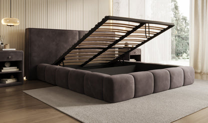 Luxusbetten24 Elise Designer Polsterbett Samt mit Stauraum für Schlafzimmer