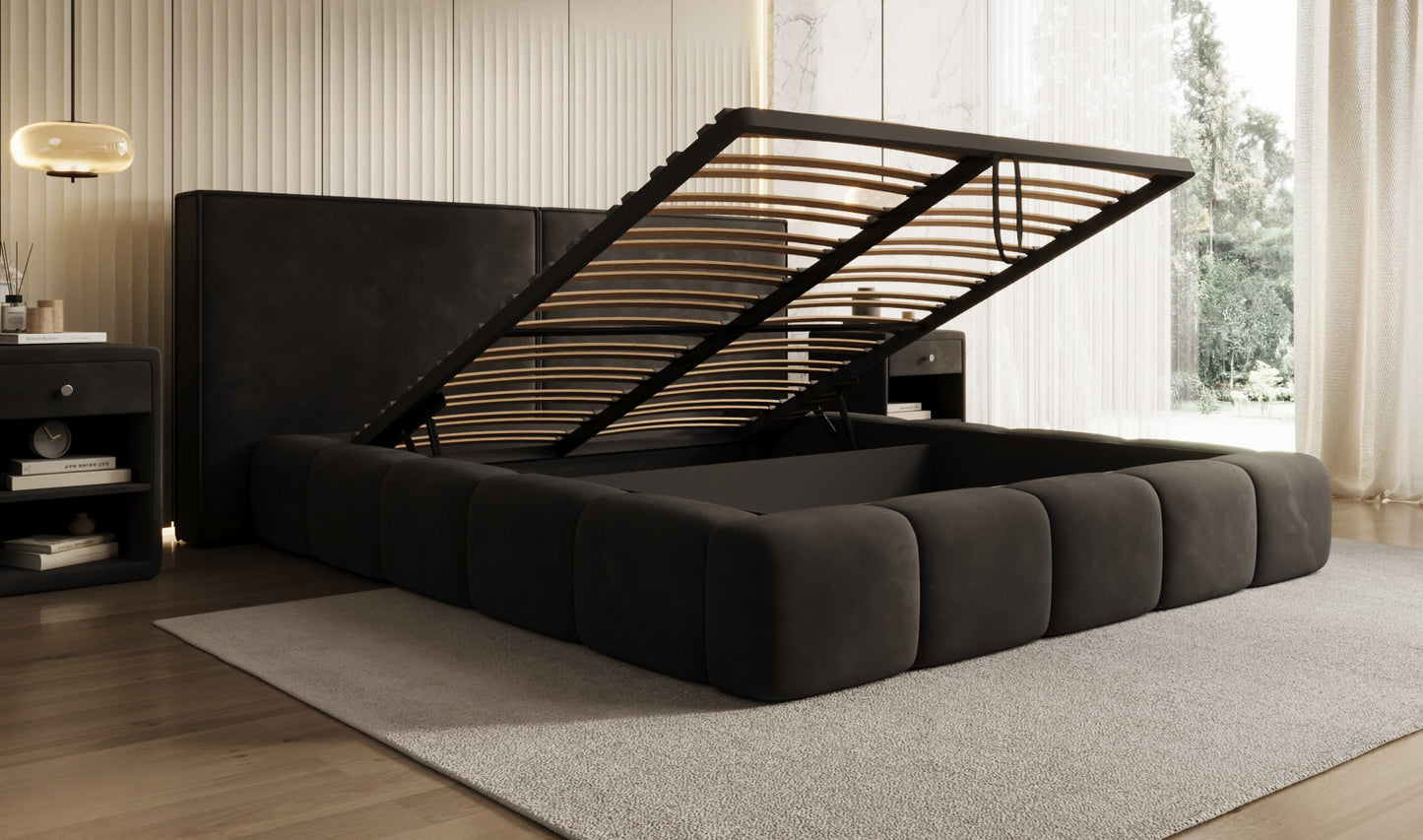 Luxusbetten24 Elise Designer Polsterbett Samt mit Stauraum für Schlafzimmer
