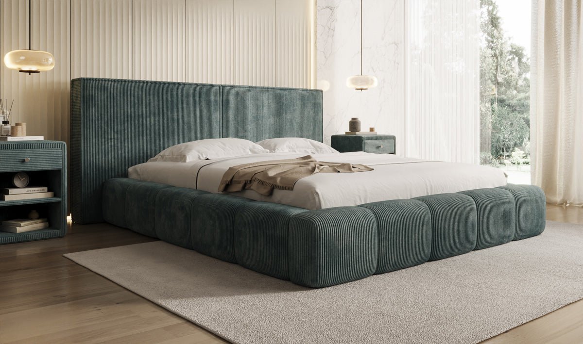 Designer Polsterbett Elise in Cord mit Stauraum