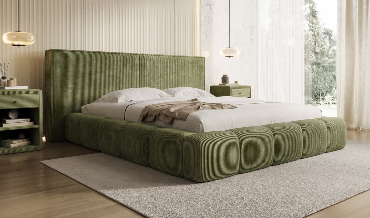 Designer Polsterbett Elise in Cord mit Stauraum
