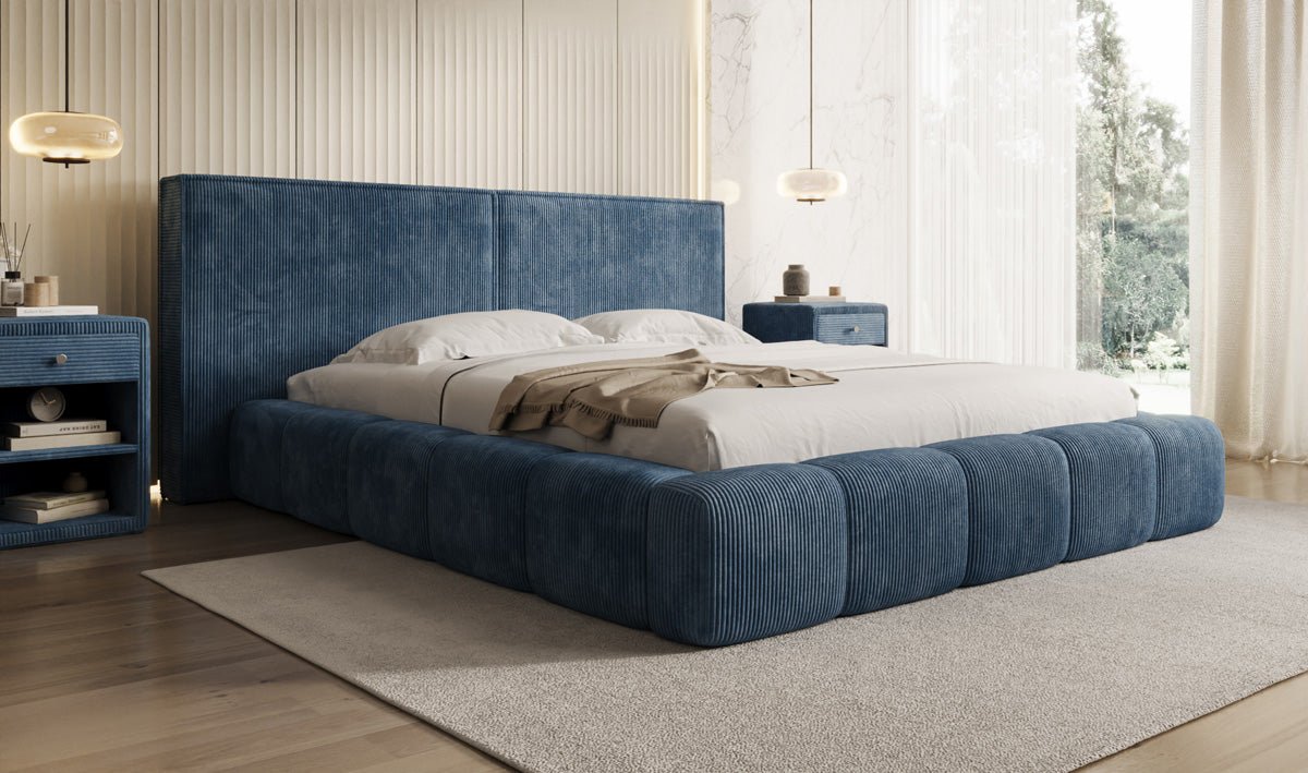 Designer Polsterbett Elise in Cord mit Stauraum