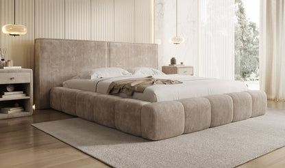 Designer Polsterbett Elise in Cord mit Stauraum