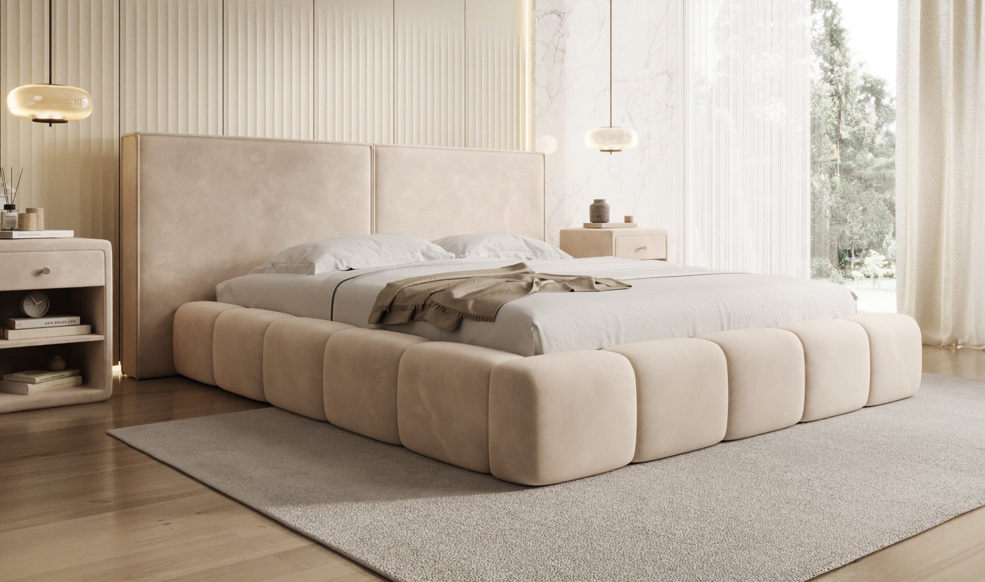 Luxusbetten24 Elise Designer Polsterbett Samt mit Stauraum für Schlafzimmer