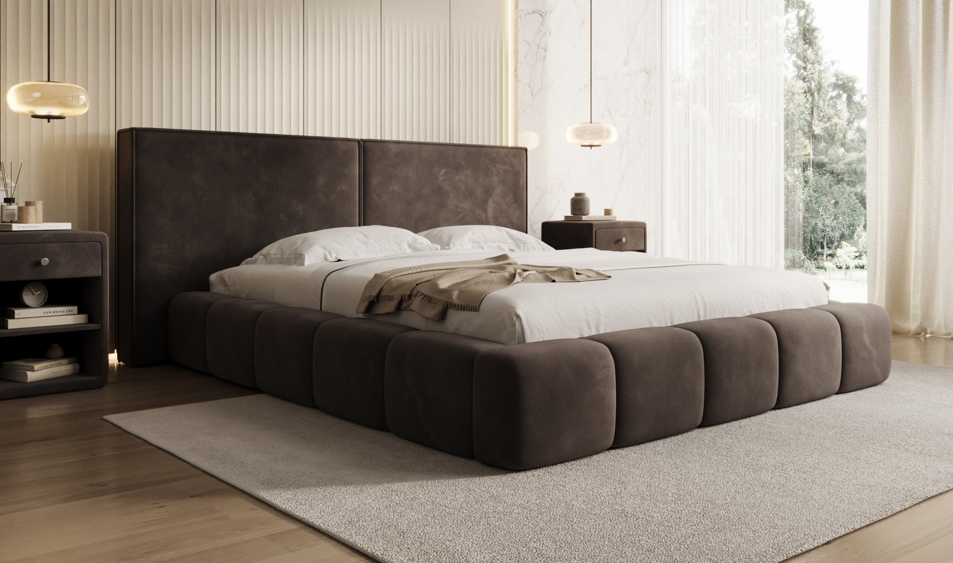 Luxusbetten24 Elise Designer Polsterbett Samt mit Stauraum für Schlafzimmer