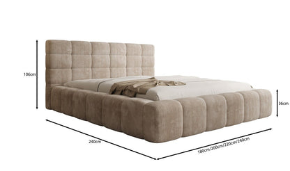 Designer Polsterbett Marshmallow aus Cord mit praktischem Stauraum