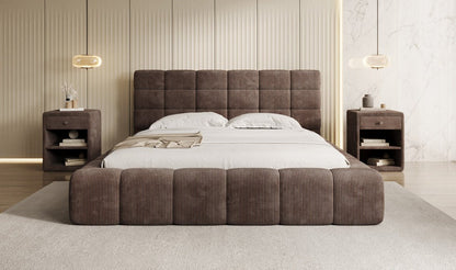 Designer Polsterbett Marshmallow aus Cord mit praktischem Stauraum