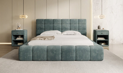 Designer Polsterbett Marshmallow aus Cord mit praktischem Stauraum
