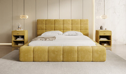 Designer Polsterbett Marshmallow aus Cord mit praktischem Stauraum