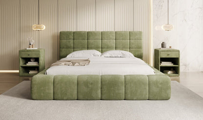 Designer Polsterbett Marshmallow aus Cord mit praktischem Stauraum