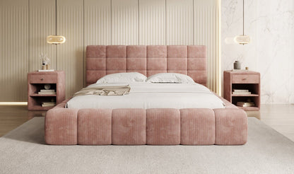 Designer Polsterbett Marshmallow aus Cord mit praktischem Stauraum