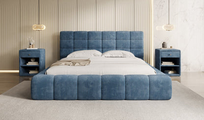 Designer Polsterbett Marshmallow aus Cord mit praktischem Stauraum
