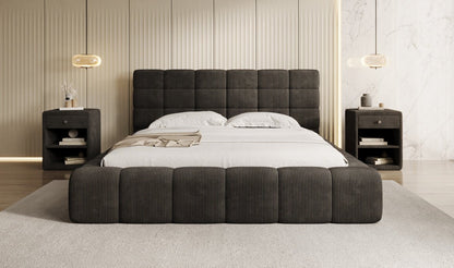 Designer Polsterbett Marshmallow aus Cord mit praktischem Stauraum