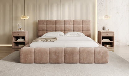 Designer Polsterbett Marshmallow aus Cord mit praktischem Stauraum